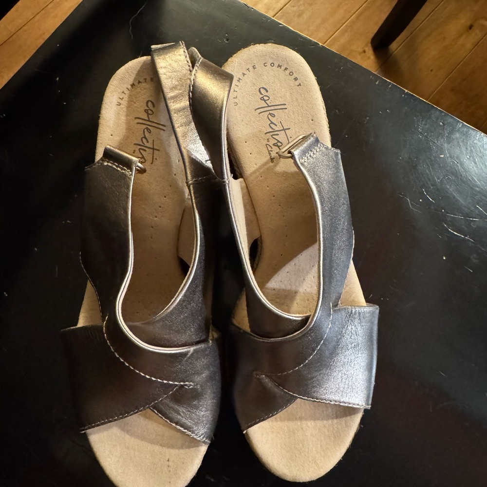 Clarks Women's Silver Open-Toe Heels